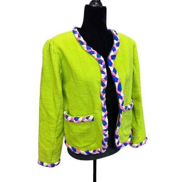 Alix of Bohemia Chartreuse Braided Trim Boho Jacket Green Cotton Small - Picture 5 of 16